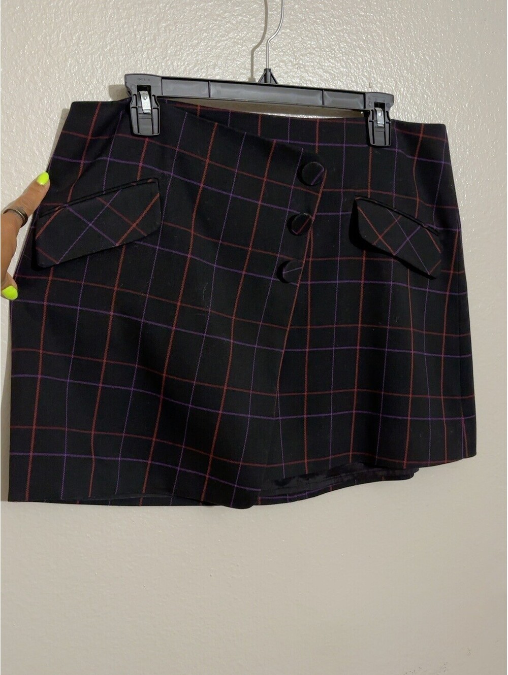 Trina Turk Dark Multicolor Plaid Drawstring Mini Skirt